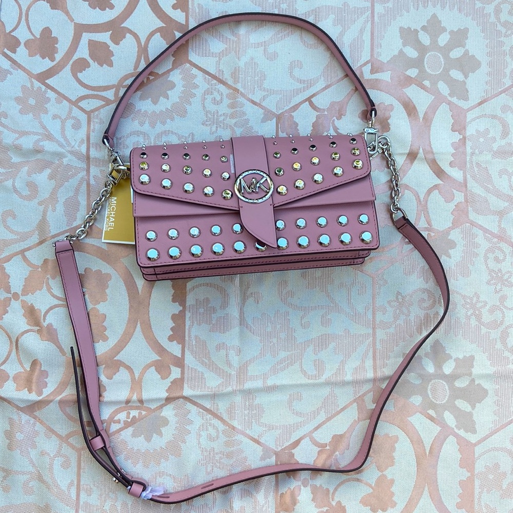 NWT MSRP$498 Michael Kors Greenwich Convertible Leather Shoulder Bag Royal Pink - Picture 4 of 7